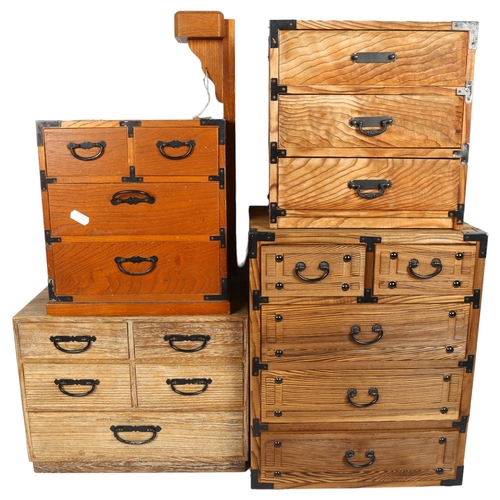 677 - A group of 4 Japanese pine multi-drawer boxes