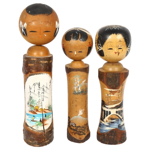 680 - A group of 3 Japanese Kokeshi dolls, H36cm