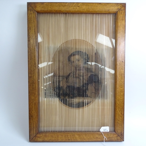 307 - An unusual Victorian 3-way optical illusion picture, depicting a portrait of a young girl with flowe... 