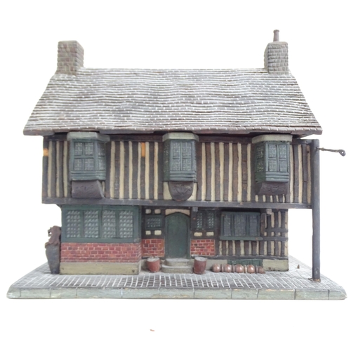 348 - An Antique jewellery box in the form of The Star Inn at Alfriston, with hinged roof lid, W28cm