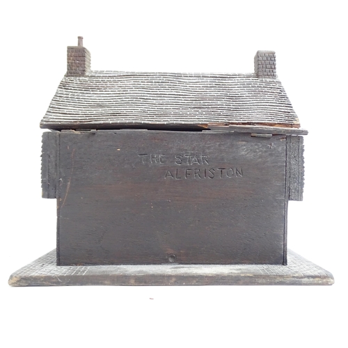 348 - An Antique jewellery box in the form of The Star Inn at Alfriston, with hinged roof lid, W28cm