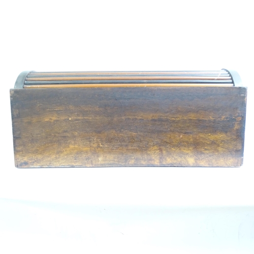 573 - A 19th century brass-bound burr-walnut military campaign roll-top writing slope, L49cm, H22cm, D38cm