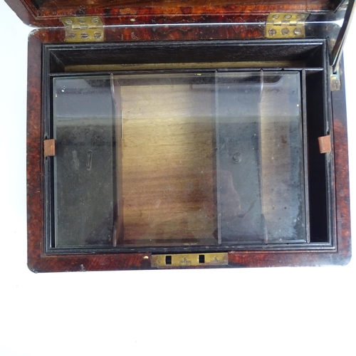 575 - A Victorian brass-bound and burr-walnut gentleman's travelling vanity box, L30cm, H15cm, D23cm