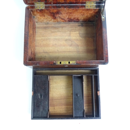 575 - A Victorian brass-bound and burr-walnut gentleman's travelling vanity box, L30cm, H15cm, D23cm