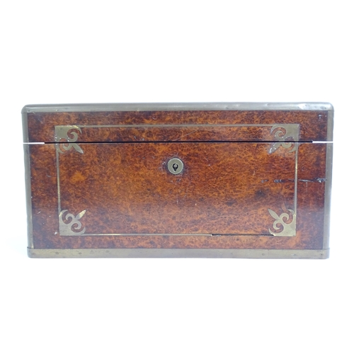 575 - A Victorian brass-bound and burr-walnut gentleman's travelling vanity box, L30cm, H15cm, D23cm