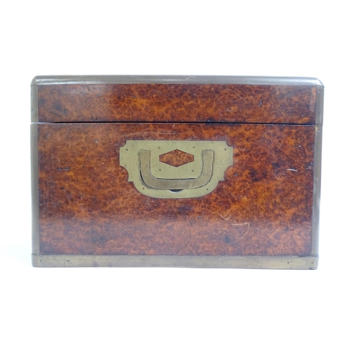 575 - A Victorian brass-bound and burr-walnut gentleman's travelling vanity box, L30cm, H15cm, D23cm