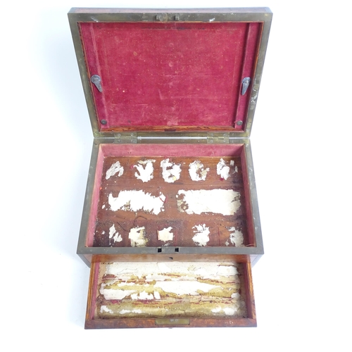 580 - 2 similar Victorian storage boxes, brass-bound and burr-walnut, largest length 32cm, H40cm, D24cm