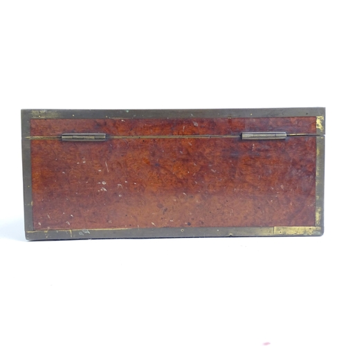 580 - 2 similar Victorian storage boxes, brass-bound and burr-walnut, largest length 32cm, H40cm, D24cm