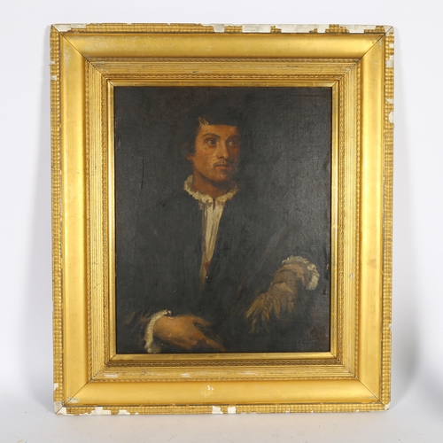 2800 - An oil on board, half-length portrait, study of a young man in a ruff collar, unsigned, image 43cm x... 