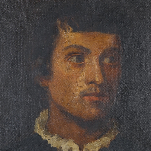 2800 - An oil on board, half-length portrait, study of a young man in a ruff collar, unsigned, image 43cm x... 