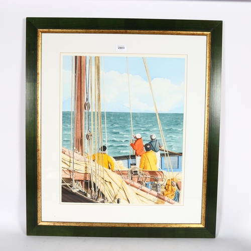 2803 - Claude Martinez, boat on the River Rance St Malo 2005, watercolour, signed and inscribed verso, 51cm... 