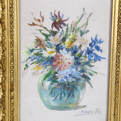 2806 - Schulz, a pair of gouaches, still life studies, vase of flowers, image 18cm x 12cm, 26cm x 20cm, ove... 