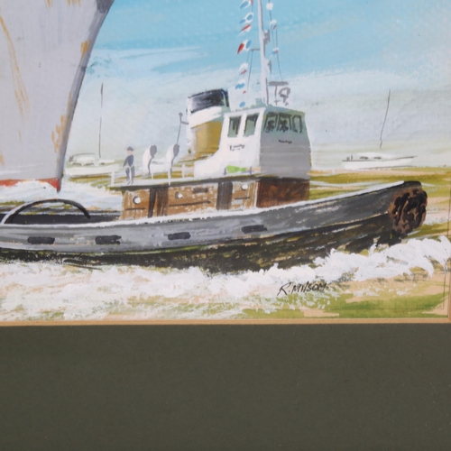 2807 - Ron Milsom, watercolour, study of the P&O liner Canberra returning from the Falklands, image 18cm x ... 