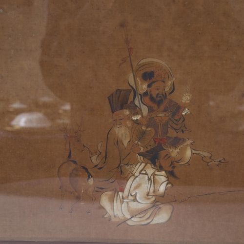 2809 - 19th century Chinese School, watercolour, travellers resting watching a bird, 30cm x 105cm, framed