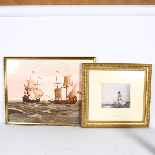 2811 - Sir William Russell Flint, a coloured print, Ariadne, framed, and C P Cruttenden, watercolour, 2 mas... 