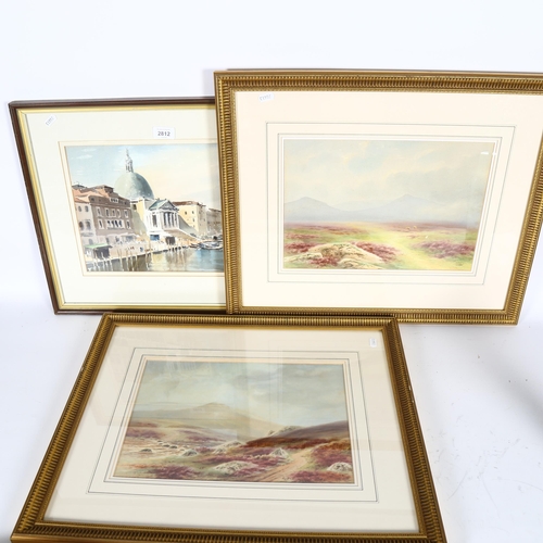 2812 - F Parr, pair of watercolours, panoramic Highland scenes, 48cm x 59cm overall, framed, Rosemary Clark... 