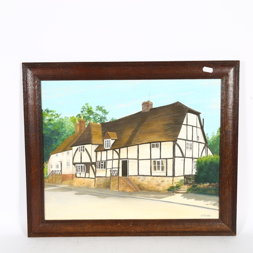 2813 - K Penny, oil on board, study of a 16th century cottage, 46cm x 56cm overall, framed