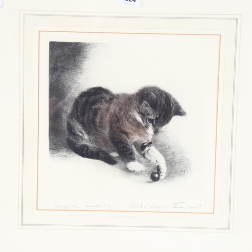 2824 - An original engraving, cat study, indistinctly signed in pencil on the mount, image 26cm x 26cm, 50c... 