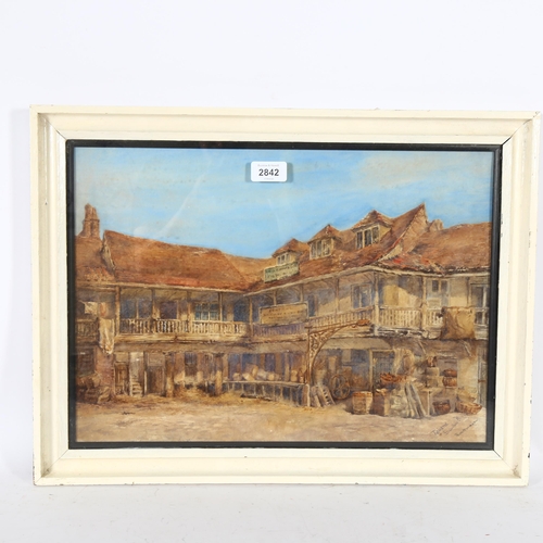 2842 - Ruth Harman, watercolour, Tabard in Southwark, signed, 31cm x 45cm, framed