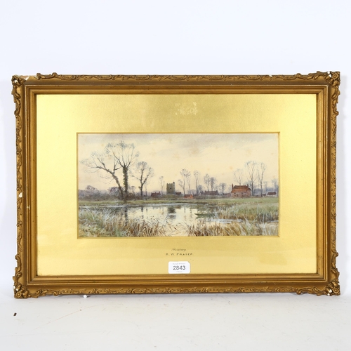 2843 - Robert Winchester Fraser, river scene, Moulsey, watercolour, signed, 18cm x 35cm, framed