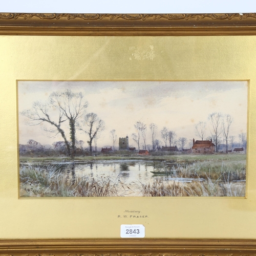 2843 - Robert Winchester Fraser, river scene, Moulsey, watercolour, signed, 18cm x 35cm, framed