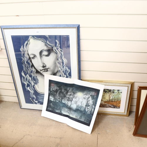 2851 - Jane Marsh, watercolour, snow-capped farm buildings, dated '85, framed, Hernandez, an oil, Continent... 