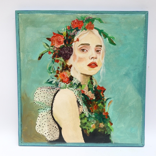 2852 - Clive Fredriksson, oil on canvas, girl with flowers in her hair,  61cm x 57cm, framed