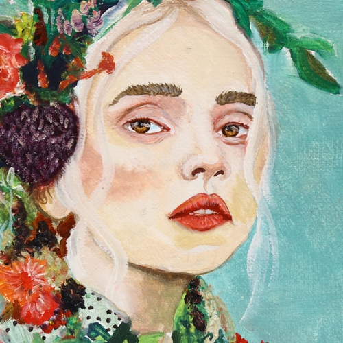 2852 - Clive Fredriksson, oil on canvas, girl with flowers in her hair,  61cm x 57cm, framed