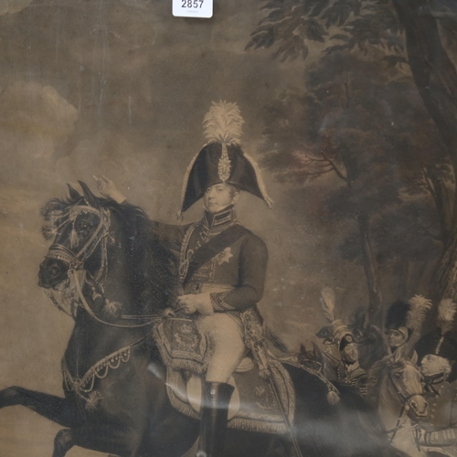 2857 - An 18th century monochrome engraving, Napoleon Bonaparte, flanked by Baron Ebeu, General Bloomfield,... 