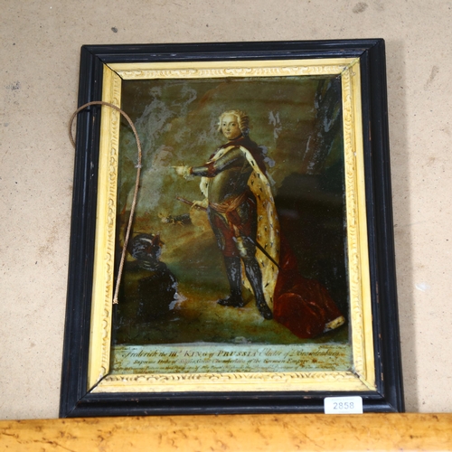 2858 - A 19th century reverse print on glass, depicting Frederick III King of Prussia, 46cm x 36cm, framed,... 