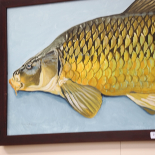 2862 - Clive Fredriksson, oil on canvas, trout study, 50cm x 129cm, overall, framed