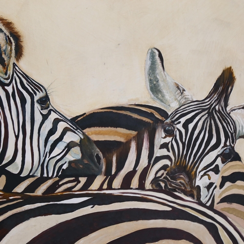 2864 - Clive Fredriksson, oil on board, study of zebras, 86cm x 100cm overall, framed