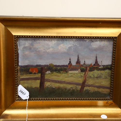 2867 - A pair oils on canvas, panoramic countryside views, largest 30cm x 40cm, gilt-framed