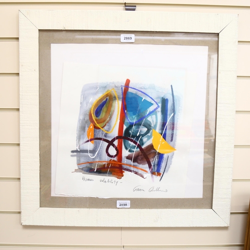 2869 - Contemporary watercolour/gouache abstract on paper, Human Volatility, indistinctly signed in pencil,... 