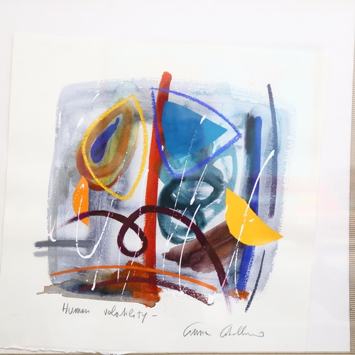 2869 - Contemporary watercolour/gouache abstract on paper, Human Volatility, indistinctly signed in pencil,... 