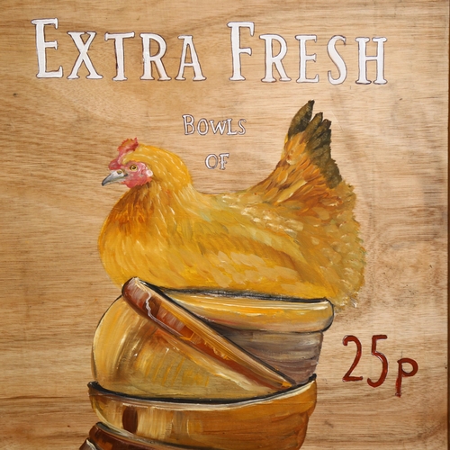 2871 - Clive Fredriksson, an advertising oil on panel, Extra Fresh Bowls Of Chicken Soup, 77cm x 53cm overa... 