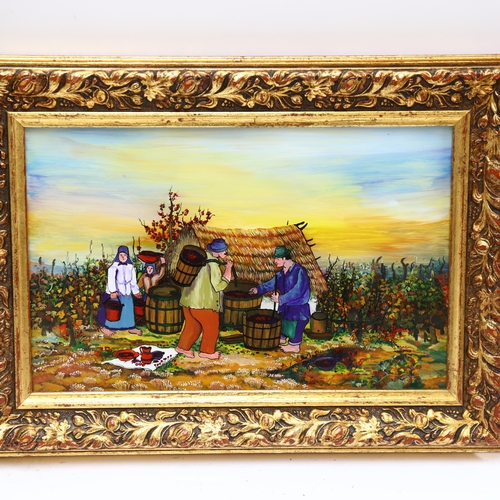 2877 - Alelier Brela, Croatia, a reverse painting on glass, local scene, with artist's verso, bought from t... 