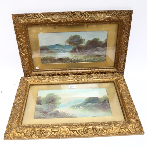 2878 - Elliott, pair of panoramic water bay scenes, 38cm x 58cm, gilt-gesso framed