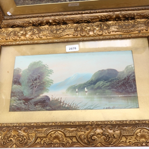 2878 - Elliott, pair of panoramic water bay scenes, 38cm x 58cm, gilt-gesso framed