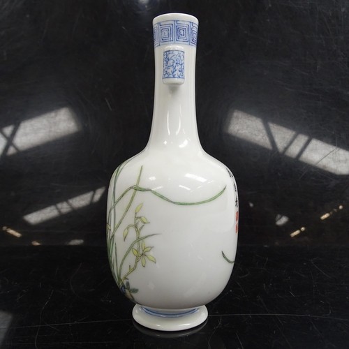 402 - A Chinese famille rose porcelain arrow bottle vase, hand painted and enamelled decoration, with rock... 