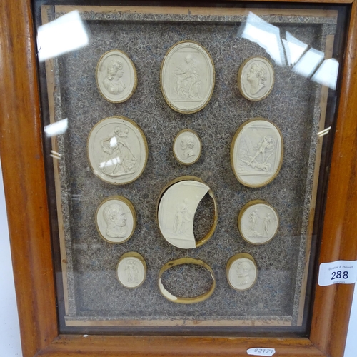 288 - A collection of Grand Tour intaglios, including a partially framed set