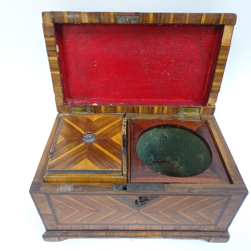 350 - An 18th century specimen wood and ebony banded tea caddy, W25cm