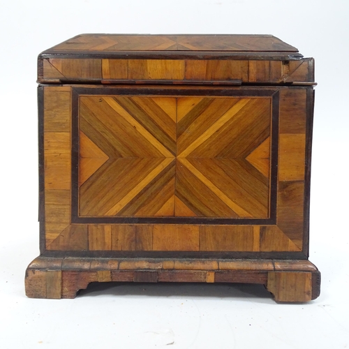 350 - An 18th century specimen wood and ebony banded tea caddy, W25cm