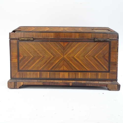 350 - An 18th century specimen wood and ebony banded tea caddy, W25cm