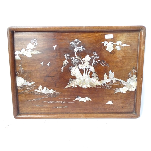 508 - 2 rectangular Chinese hardwood tea trays, both having mother-of-pearl inlaid decoration, largest 52 ... 