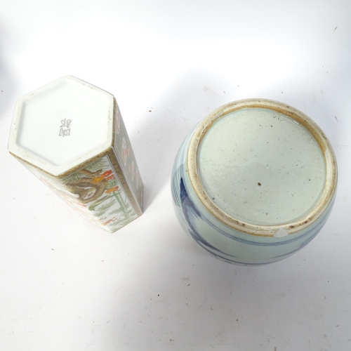 807 - A Chinese blue and white ginger jar, 16cm, jar and cover, tea bowls, etc