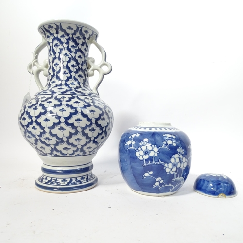 807 - A Chinese blue and white ginger jar, 16cm, jar and cover, tea bowls, etc