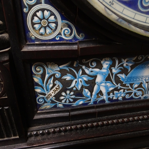 289 - A Victorian Aesthetic Movement ebonised architectural mantel clock, probably designed by Lewis Forem... 