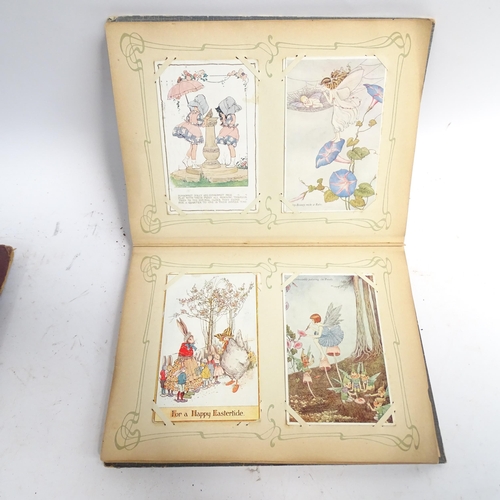 655 - 2 early 20th century postcard albums, including topographical, fairies, greeting cards, including sc... 