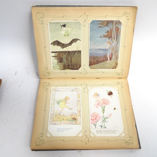 655 - 2 early 20th century postcard albums, including topographical, fairies, greeting cards, including sc... 